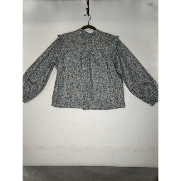 MABLE women size L floral ruffled button down long sleeve peasant‎ prairie top - Picture 4 of 9